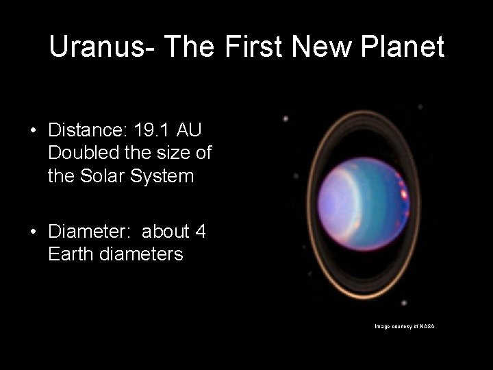 Uranus- The First New Planet • Distance: 19. 1 AU Doubled the size of