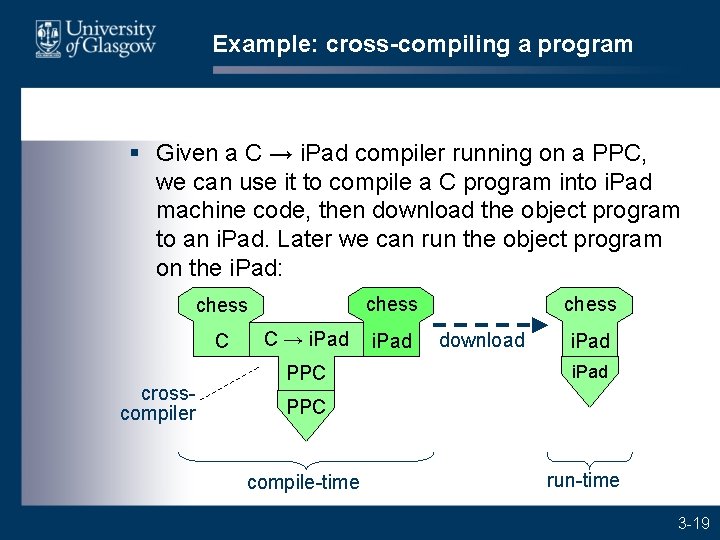 Example: cross-compiling a program § Given a C → i. Pad compiler running on