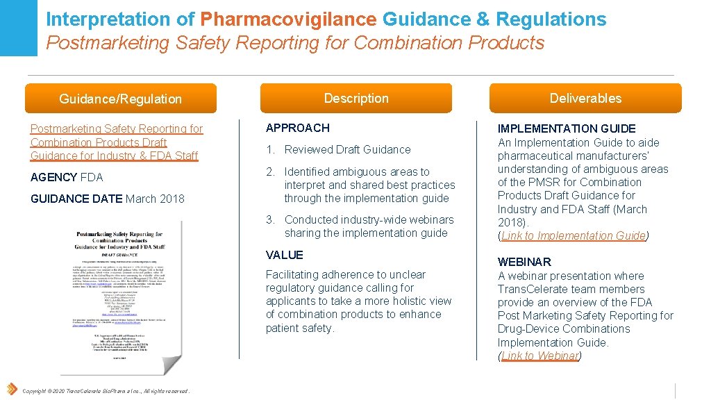 Interpretation of Pharmacovigilance Guidance & Regulations Postmarketing Safety Reporting for Combination Products Description Guidance/Regulation