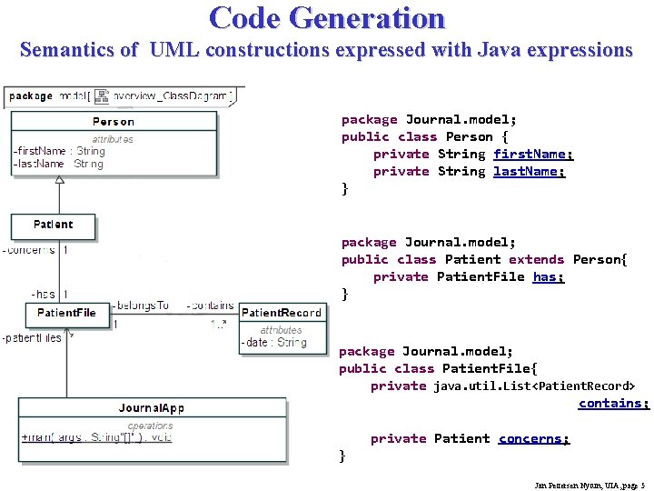 Code Generation Semantics of UML constructions expressed with Java expressions package Journal. model; public Code Generation Semantics of UML constructions expressed with Java expressions package Journal. model; public
