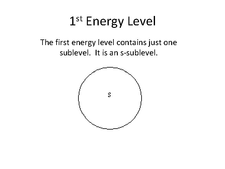 1 st Energy Level The first energy level contains just one sublevel. It is