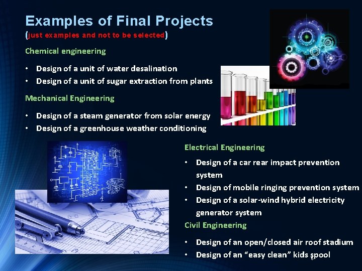 Examples of Final Projects ( just examples and not to be selected ) Chemical