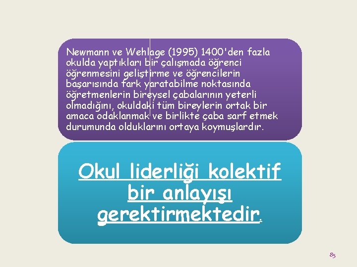 Newmann ve Wehlage (1995) 1400'den fazla okulda yaptıkları bir çalışmada öğrenci öğrenmesini geliştirme ve