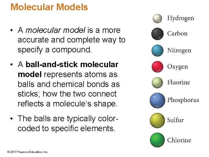 Molecular Models • A molecular model is a more accurate and complete way to