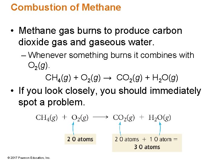 Combustion of Methane • Methane gas burns to produce carbon dioxide gas and gaseous