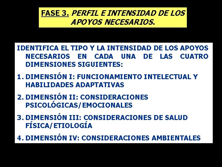 FASE 3. PERFIL E INTENSIDAD DE LOS APOYOS NECESARIOS. IDENTIFICA EL TIPO Y LA