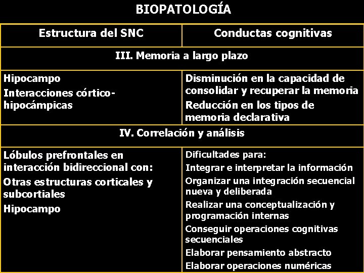 BIOPATOLOGÍA Estructura del SNC Conductas cognitivas III. Memoria a largo plazo Hipocampo Interacciones córticohipocámpicas