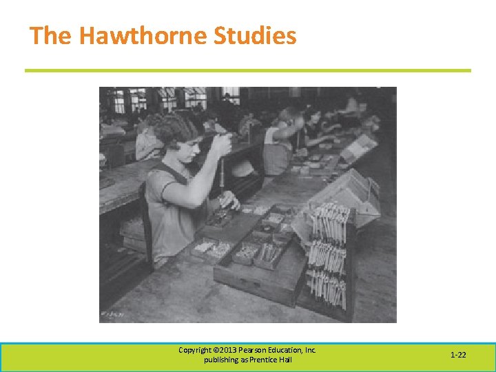The Hawthorne Studies Copyright © 2013 Pearson Education, Inc. publishing as Prentice Hall 1