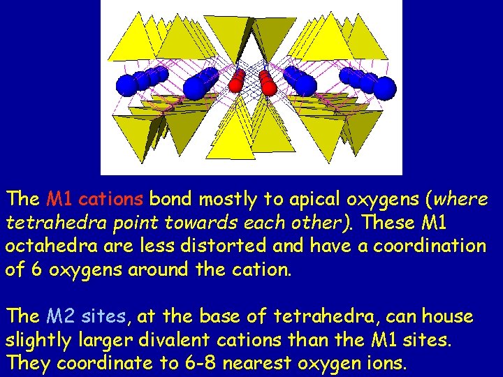 The M 1 cations bond mostly to apical oxygens (where tetrahedra point towards each The M 1 cations bond mostly to apical oxygens (where tetrahedra point towards each