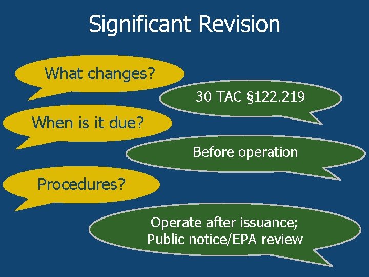 Significant Revision Whatchanges? • What qualify for this revision type? § 30 TAC §