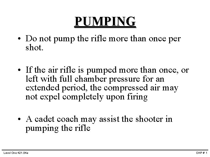PUMPING • Do not pump the rifle more than once per shot. • If
