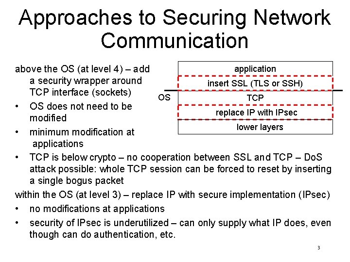 Approaches to Securing Network Communication application above the OS (at level 4) – add