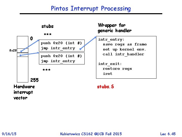 Pintos Interrupt Processing Wrapper for generic handler stubs 0 0 x 20 *** push