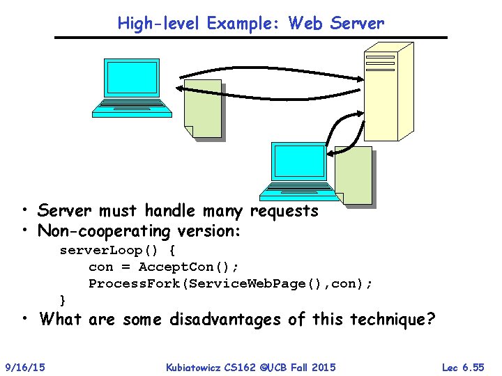 High-level Example: Web Server • Server must handle many requests • Non-cooperating version: server.