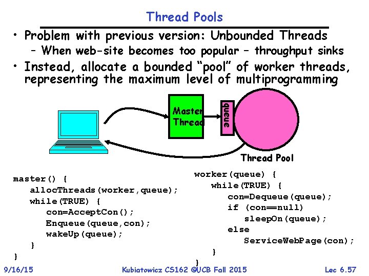 Thread Pools • Problem with previous version: Unbounded Threads – When web-site becomes too