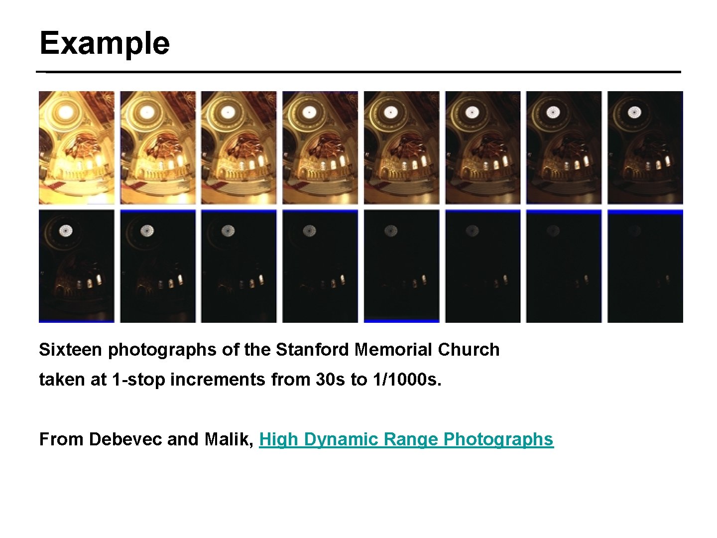 Example 36/42 Sixteen photographs of the Stanford Memorial Church taken at 1 -stop increments