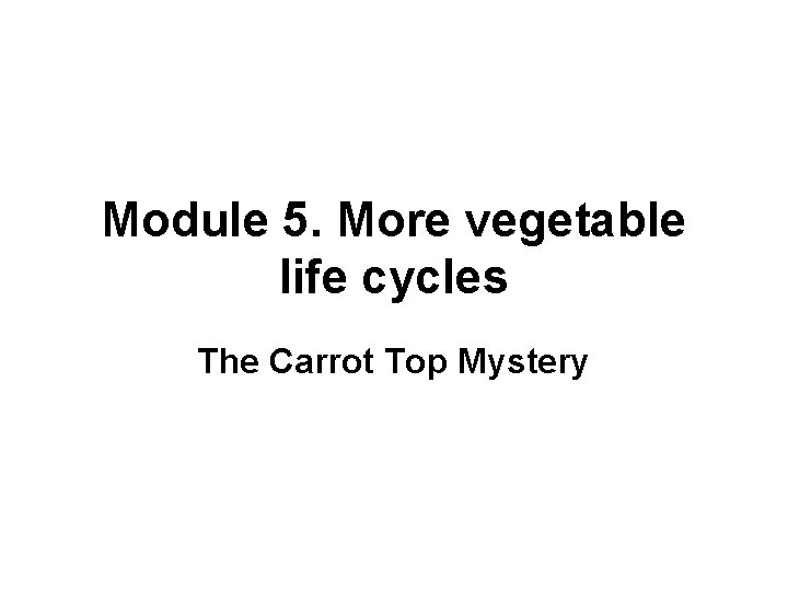 Module 5. More vegetable life cycles The Carrot Top Mystery 
