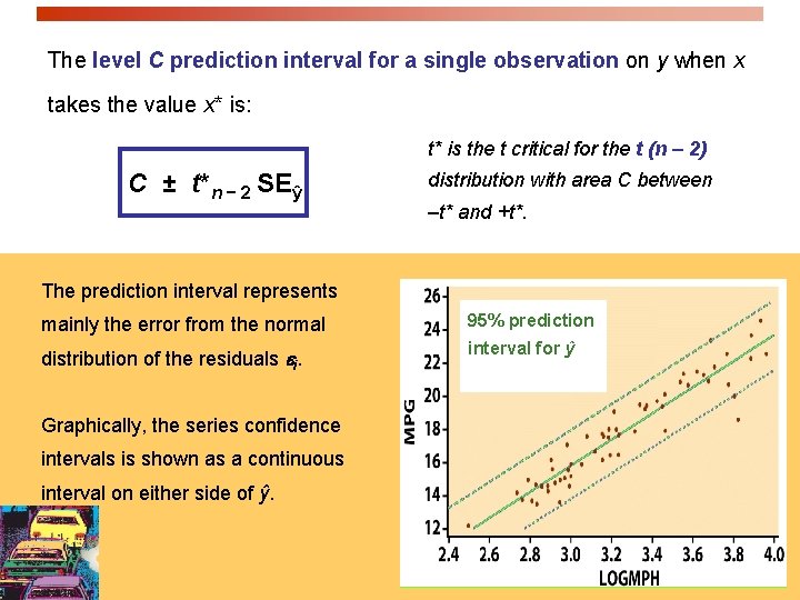 The level C prediction interval for a single observation on y when x takes