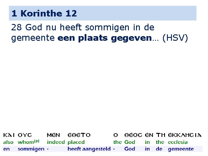 1 Korinthe 12 28 God nu heeft sommigen in de gemeente een plaats gegeven…