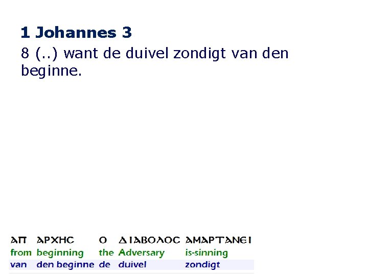 1 Johannes 3 8 (. . ) want de duivel zondigt van den beginne.