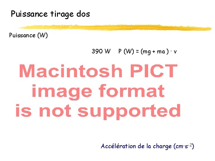 Puissance tirage dos Puissance (W) 390 W P (W) = (mg + ma )