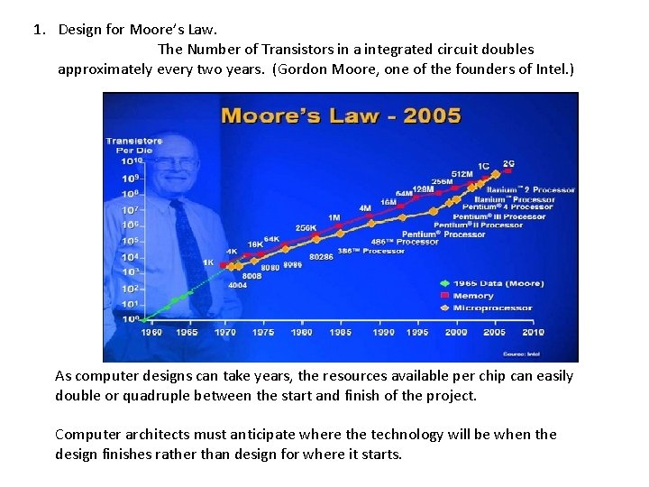 1. Design for Moore’s Law. The Number of Transistors in a integrated circuit doubles