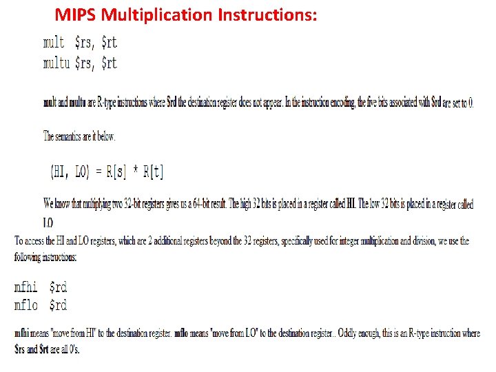 MIPS Multiplication Instructions: 