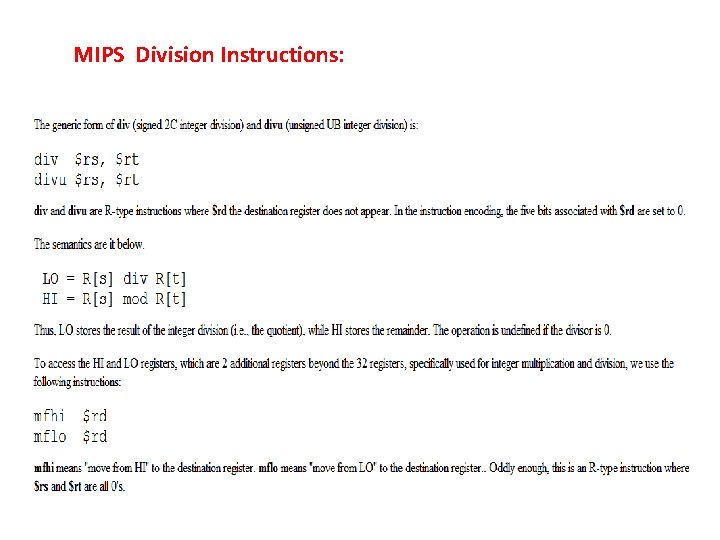 MIPS Division Instructions: 