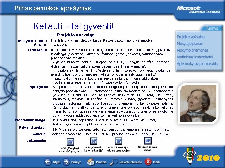 Pilnas pamokos aprašymas Keliauti – tai gyventi! Projekto apžvalga Pradinis ugdymas. Lietuvių kalba. Pasaulio