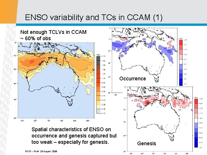 ENSO variability and TCs in CCAM (1) Not enough TCLVs in CCAM ~ 60%