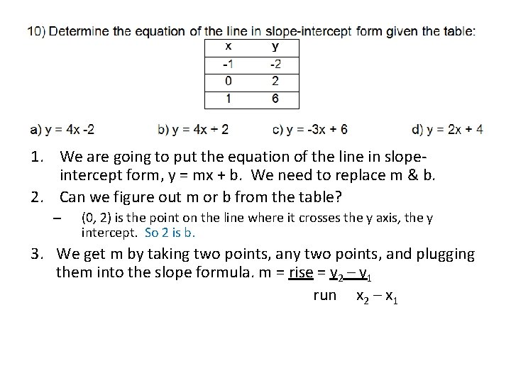 1. We are going to put the equation of the line in slopeintercept form,