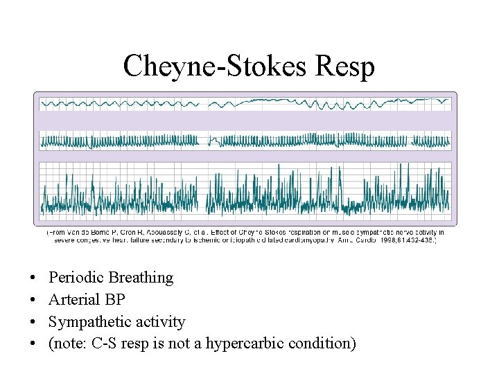 Cheyne-Stokes Resp • • Periodic Breathing Arterial BP Sympathetic activity (note: C-S resp is