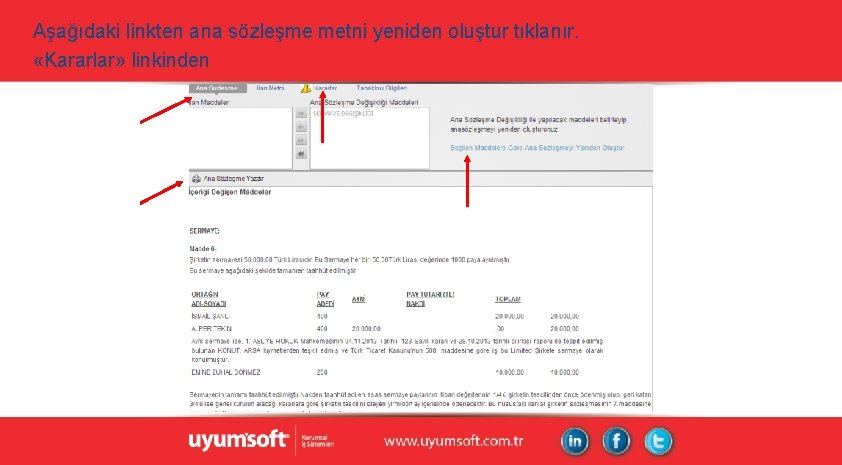 Aşağıdaki linkten ana sözleşme metni yeniden oluştur tıklanır. «Kararlar» linkinden Aşağıdaki linkten ana sözleşme metni yeniden oluştur tıklanır. «Kararlar» linkinden