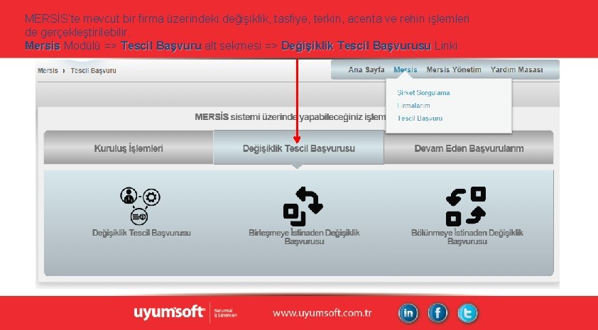 MERSİS’te mevcut bir firma üzerindeki değişiklik, tasfiye, terkin, acenta ve rehin işlemleri de gerçekleştirilebilir. MERSİS’te mevcut bir firma üzerindeki değişiklik, tasfiye, terkin, acenta ve rehin işlemleri de gerçekleştirilebilir.