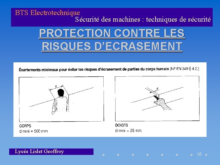 BTS Electrotechnique Sécurité des machines : techniques de sécurité PROTECTION CONTRE LES RISQUES D’ECRASEMENT