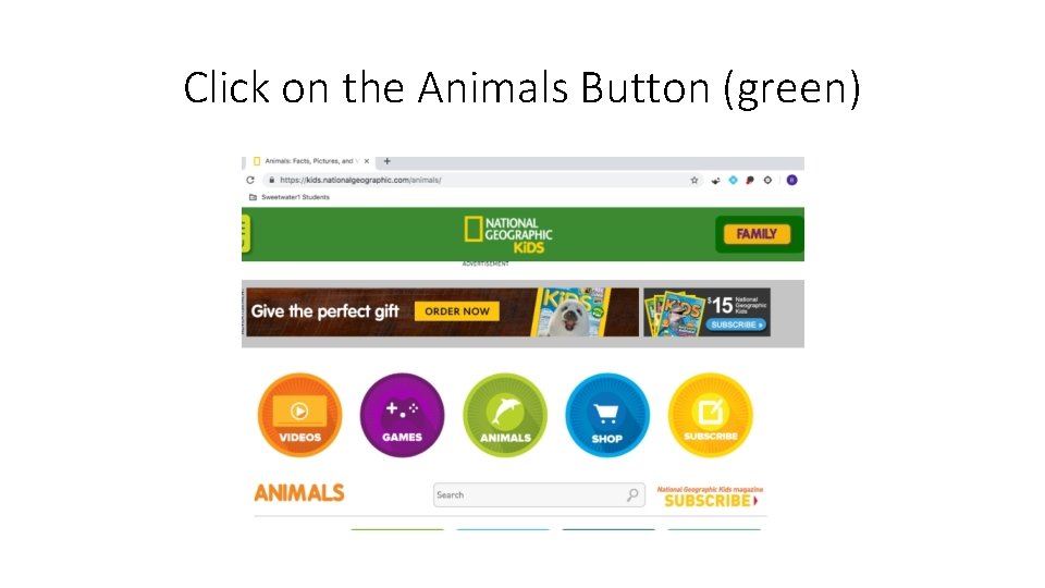 Click on the Animals Button (green) 