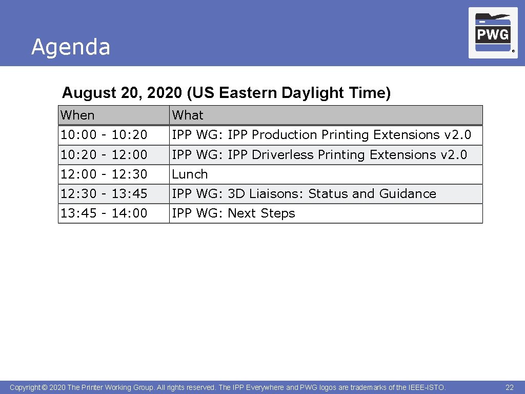 Agenda ® August 20, 2020 (US Eastern Daylight Time) When What 10: 00 -