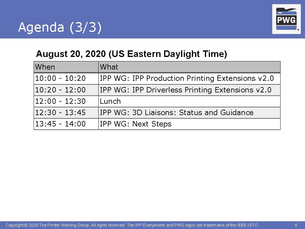 Agenda (3/3) ® August 20, 2020 (US Eastern Daylight Time) When What 10: 00
