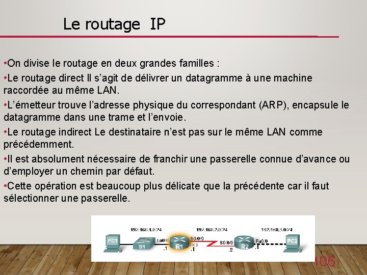 Le routage IP • On divise le routage en deux grandes familles : •