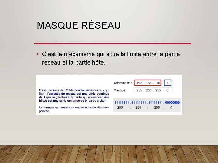 MASQUE RÉSEAU • C’est le mécanisme qui situe la limite entre la partie réseau