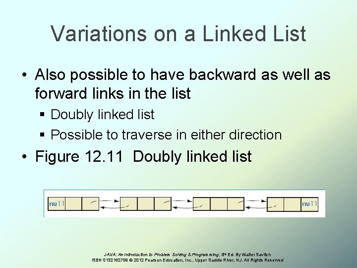 Variations on a Linked List • Also possible to have backward as well as
