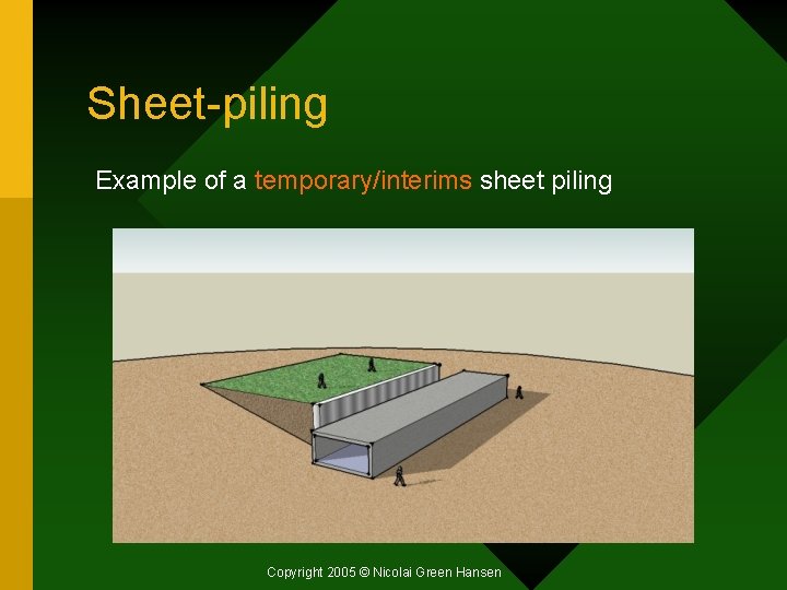 Sheet-piling Example of a temporary/interims sheet piling Copyright 2005 © Nicolai Green Hansen 
