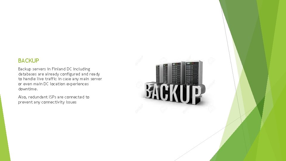 BACKUP Backup servers in Finland DC including databases are already configured and ready to