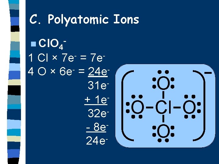 C. Polyatomic Ions n Cl. O 4 - 1 Cl × 7 e- =