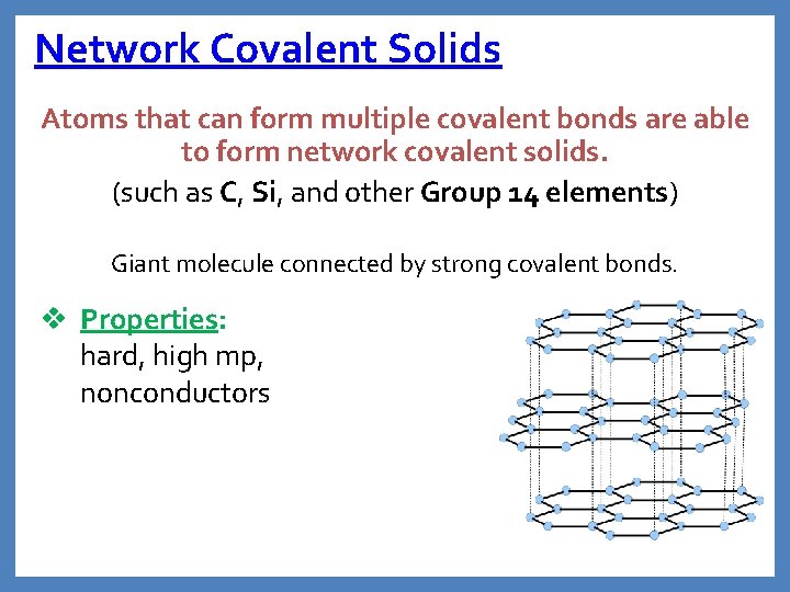 Network Covalent Solids Atoms that can form multiple covalent bonds are able to form