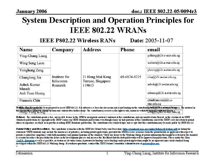 January 2006 doc. : IEEE 802. 22 -05/0094 r 3 System Description and Operation