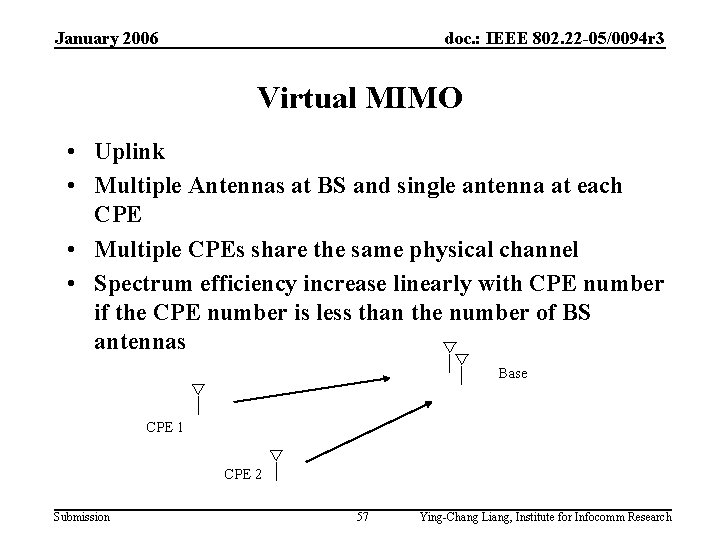 January 2006 doc. : IEEE 802. 22 -05/0094 r 3 Virtual MIMO • Uplink