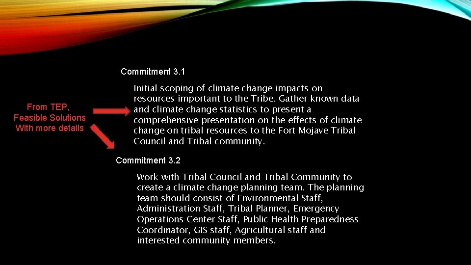 Commitment 3. 1 From TEP, Feasible Solutions With more details Initial scoping of climate