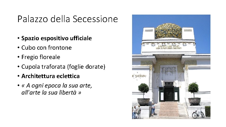 Palazzo della Secessione • Spazio espositivo ufficiale • Cubo con frontone • Fregio floreale