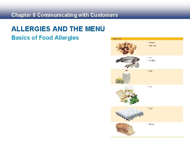 Chapter 8 Communicating with Customers ALLERGIES AND THE MENU Basics of Food Allergies 